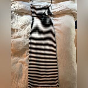 Zara Black and White Strapless Midi Dress